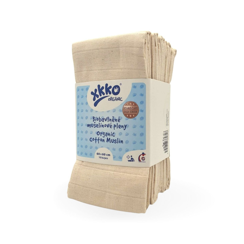 Dětské pleny z biobavlny XKKO Organic 60x60 Staré časy - Natural