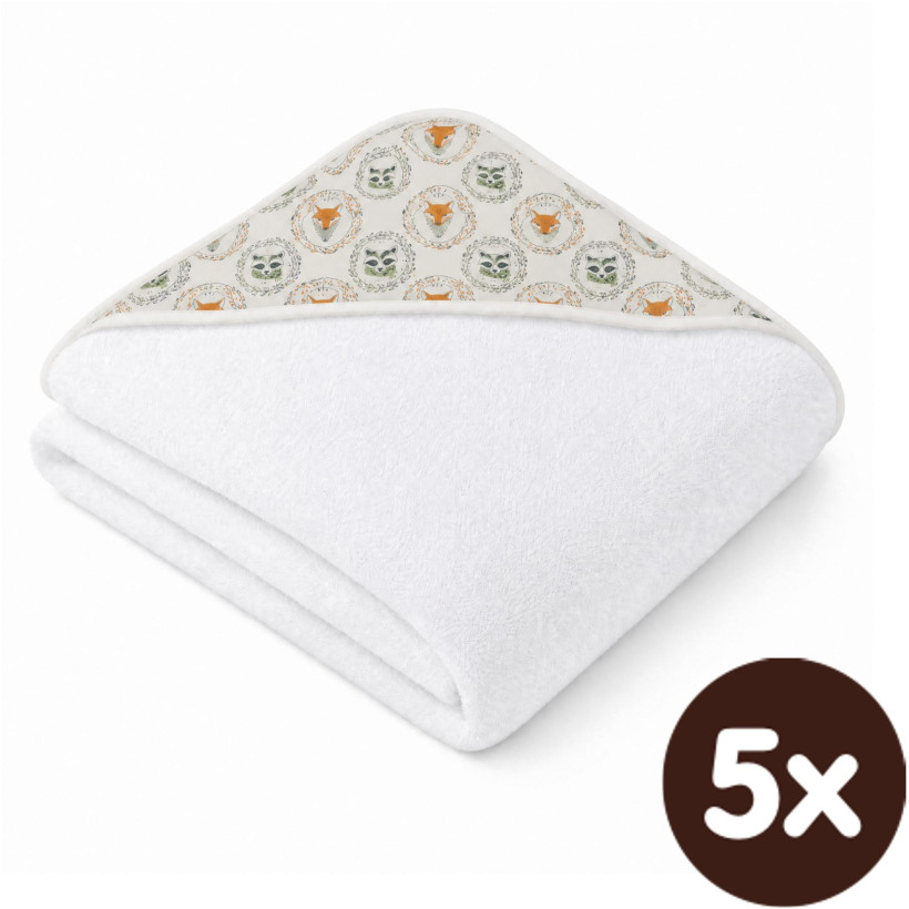Bambusová froté osuška s kapucí XKKO BMB 90x90 - Fox&Raccoon 5x1ks (VO bal.)